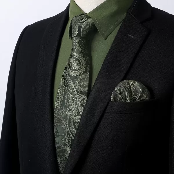 Men's Solid Long Sleeve Dress Shirt with Matching Tie and Handkerchief Set Classic Button Down Formal Business Shirts