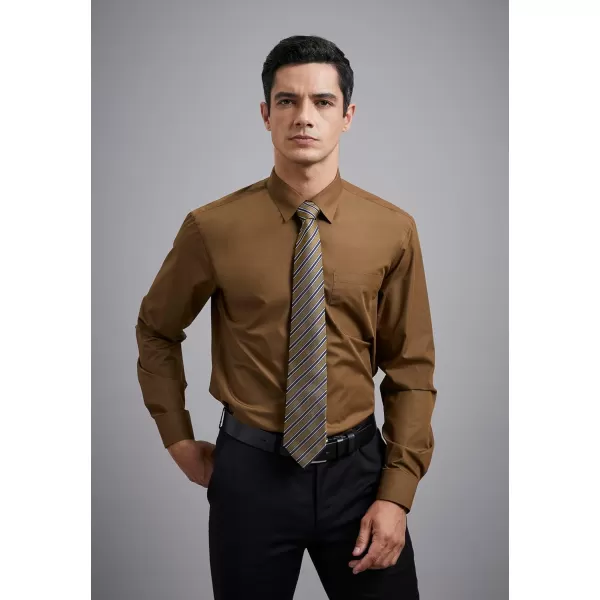 Men's Solid Long Sleeve Dress Shirt with Matching Tie and Handkerchief Set Classic Button Down Formal Business Shirts