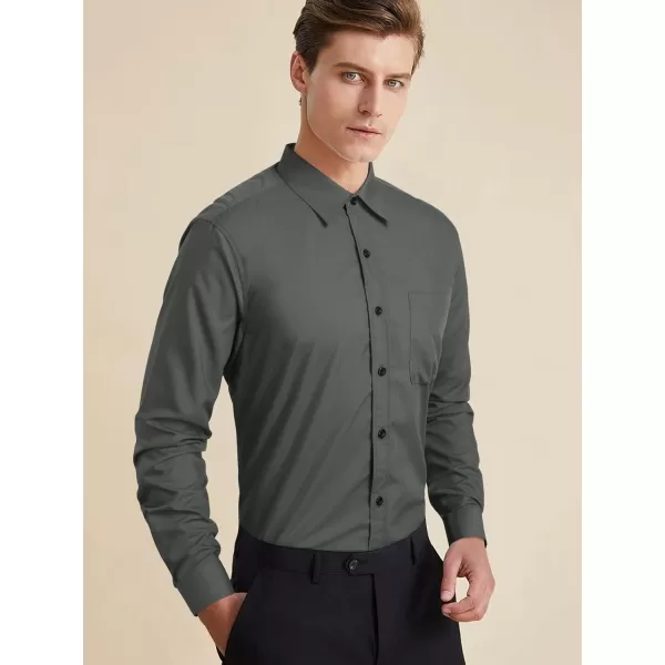 Men's Solid Long Sleeve Dress Shirt with Matching Tie and Handkerchief Set Classic Button Down Formal Business Shirts