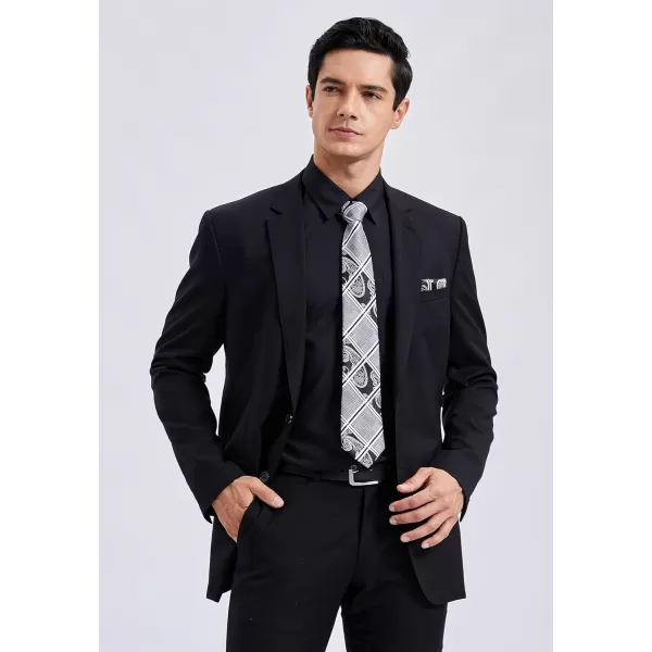 Men's Solid Long Sleeve Dress Shirt with Matching Tie and Handkerchief Set Classic Button Down Formal Business Shirts
