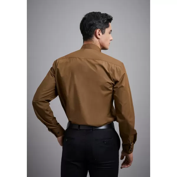 Men's Solid Long Sleeve Dress Shirt with Matching Tie and Handkerchief Set Classic Button Down Formal Business Shirts