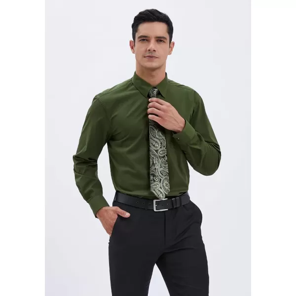 Men's Solid Long Sleeve Dress Shirt with Matching Tie and Handkerchief Set Classic Button Down Formal Business Shirts