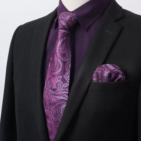 Men's Solid Long Sleeve Dress Shirt with Matching Tie and Handkerchief Set Classic Button Down Formal Business Shirts