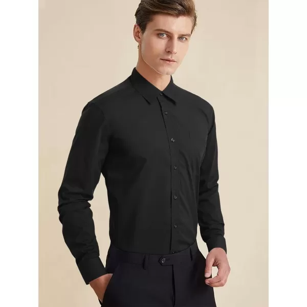 Men's Solid Long Sleeve Dress Shirt with Matching Tie and Handkerchief Set Classic Button Down Formal Business Shirts