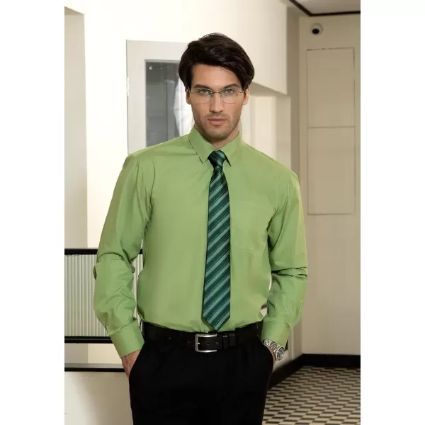 Men's Solid Long Sleeve Dress Shirt with Matching Tie and Handkerchief Set Classic Button Down Formal Business Shirts