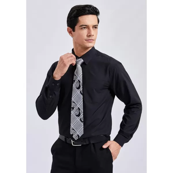 Men's Solid Long Sleeve Dress Shirt with Matching Tie and Handkerchief Set Classic Button Down Formal Business Shirts