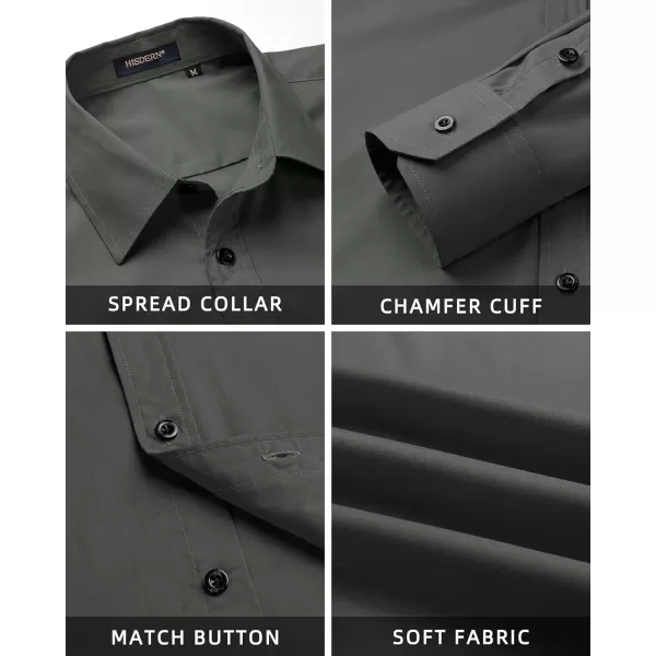 Men's Solid Long Sleeve Dress Shirt with Matching Tie and Handkerchief Set Classic Button Down Formal Business Shirts