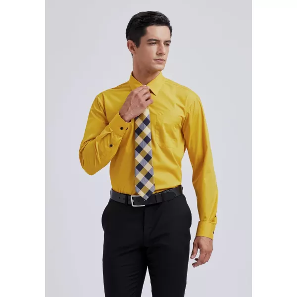 Men's Solid Long Sleeve Dress Shirt with Matching Tie and Handkerchief Set Classic Button Down Formal Business Shirts