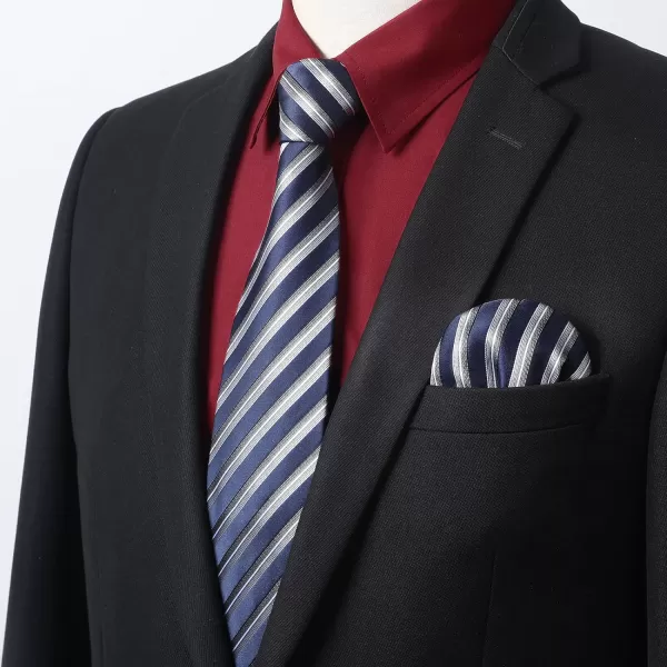 Men's Solid Long Sleeve Dress Shirt with Matching Tie and Handkerchief Set Classic Button Down Formal Business Shirts