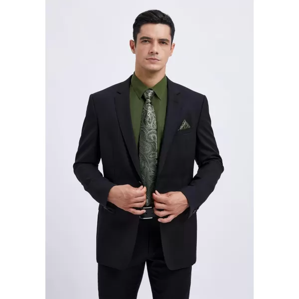 Men's Solid Long Sleeve Dress Shirt with Matching Tie and Handkerchief Set Classic Button Down Formal Business Shirts