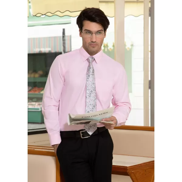 Men's Solid Long Sleeve Dress Shirt with Matching Tie and Handkerchief Set Classic Button Down Formal Business Shirts