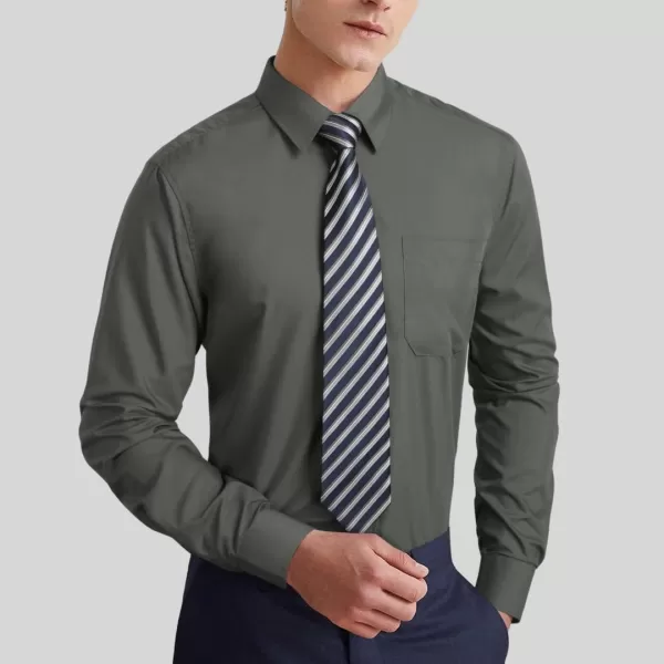 Men's Solid Long Sleeve Dress Shirt with Matching Tie and Handkerchief Set Classic Button Down Formal Business Shirts