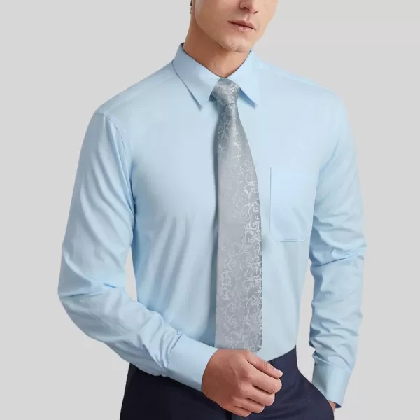 Men's Solid Long Sleeve Dress Shirt with Matching Tie and Handkerchief Set Classic Button Down Formal Business Shirts
