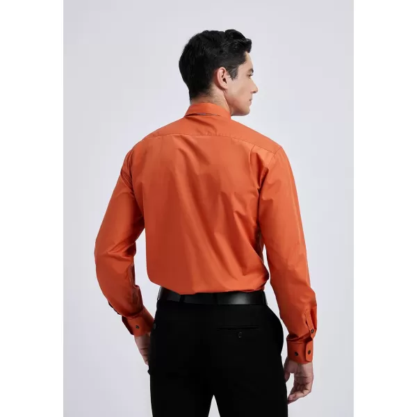 Men's Solid Long Sleeve Dress Shirt with Matching Tie and Handkerchief Set Classic Button Down Formal Business Shirts