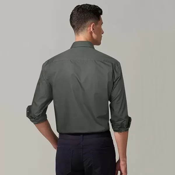 Men's Solid Long Sleeve Dress Shirt with Matching Tie and Handkerchief Set Classic Button Down Formal Business Shirts