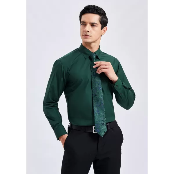 Men's Solid Long Sleeve Dress Shirt with Matching Tie and Handkerchief Set Classic Button Down Formal Business Shirts