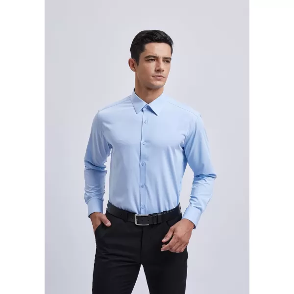 Men's Solid Long Sleeve Dress Shirt with Matching Tie and Handkerchief Set Classic Button Down Formal Business Shirts