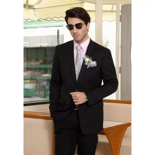 Men's Solid Long Sleeve Dress Shirt with Matching Tie and Handkerchief Set Classic Button Down Formal Business Shirts