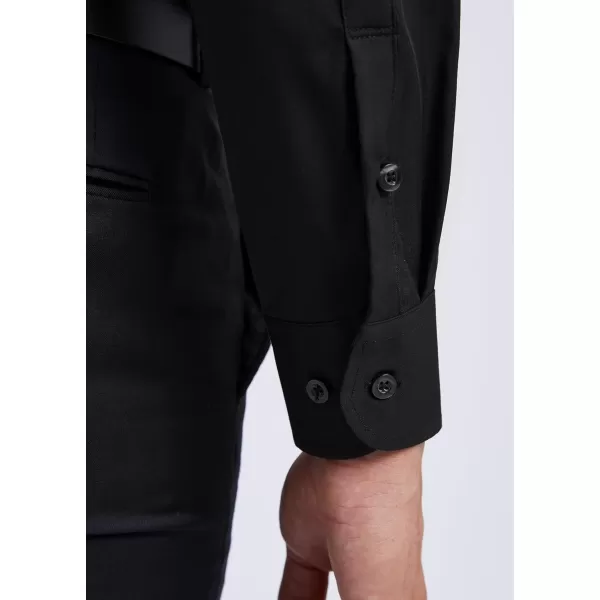 Men's Solid Long Sleeve Dress Shirt with Matching Tie and Handkerchief Set Classic Button Down Formal Business Shirts
