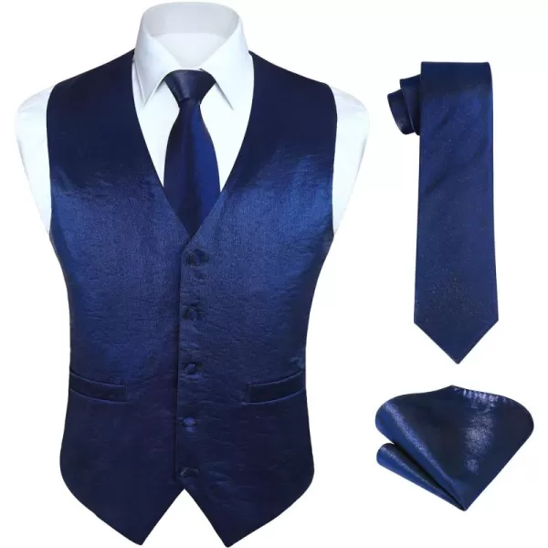 HISDERN 3PC Men's Paisley Floral Jacquard Suit Vest &amp; Necktie and Pocket Square Formal Waistcoat for Tuxedo Wedding Party