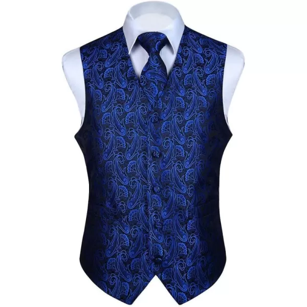 HISDERN 3PC Men's Paisley Floral Jacquard Suit Vest &amp; Necktie and Pocket Square Formal Waistcoat for Tuxedo Wedding Party