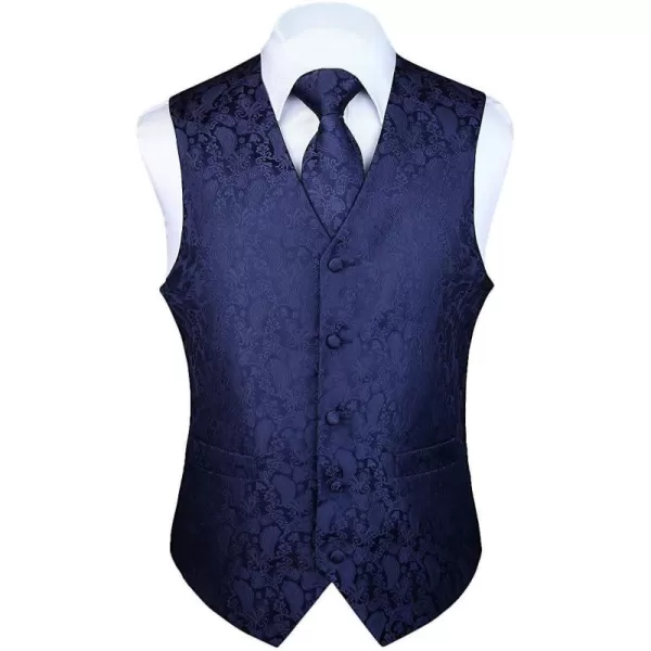HISDERN 3PC Men's Paisley Floral Jacquard Suit Vest &amp; Necktie and Pocket Square Formal Waistcoat for Tuxedo Wedding Party