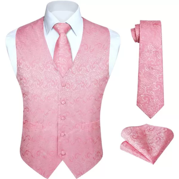 HISDERN 3PC Men's Paisley Floral Jacquard Suit Vest &amp; Necktie and Pocket Square Formal Waistcoat for Tuxedo Wedding Party