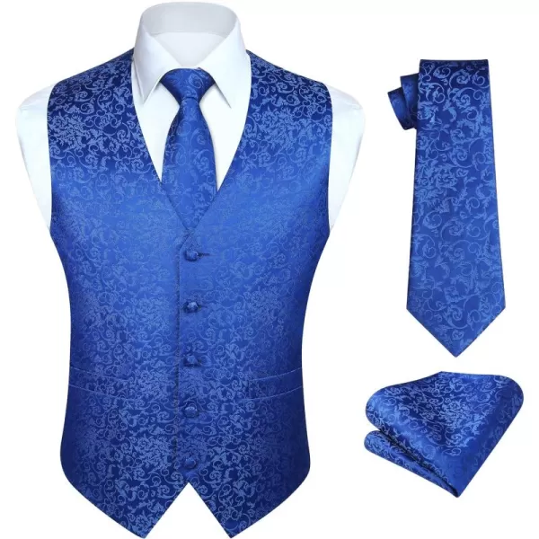 HISDERN 3PC Men's Paisley Floral Jacquard Suit Vest &amp; Necktie and Pocket Square Formal Waistcoat for Tuxedo Wedding Party