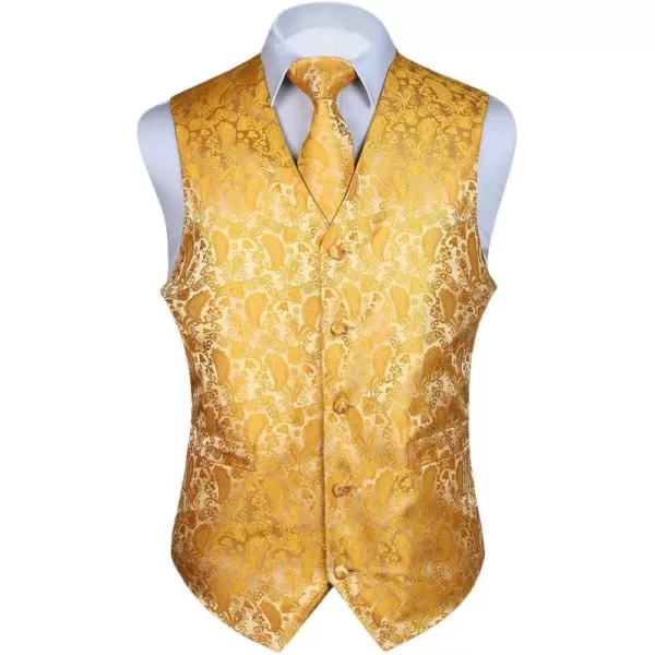HISDERN 3PC Men's Paisley Floral Jacquard Suit Vest &amp; Necktie and Pocket Square Formal Waistcoat for Tuxedo Wedding Party