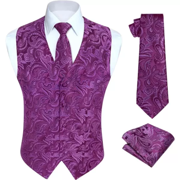 HISDERN 3PC Men's Paisley Floral Jacquard Suit Vest &amp; Necktie and Pocket Square Formal Waistcoat for Tuxedo Wedding Party