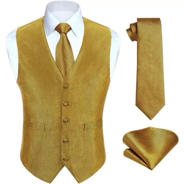 HISDERN 3PC Men's Paisley Floral Jacquard Suit Vest &amp; Necktie and Pocket Square Formal Waistcoat for Tuxedo Wedding Party