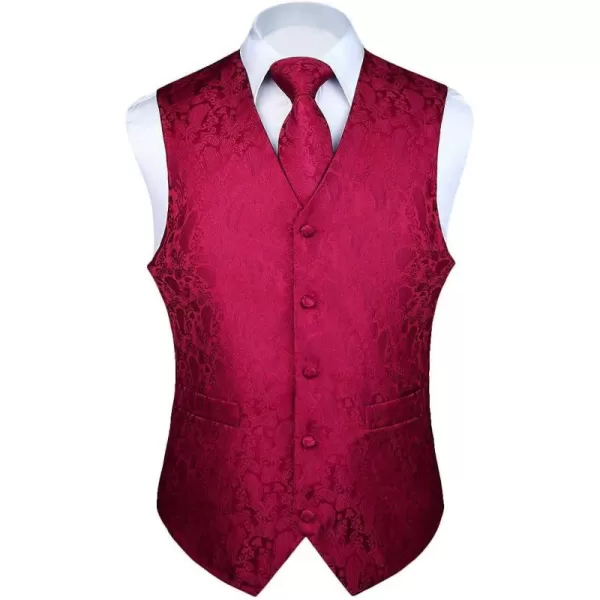 HISDERN 3PC Men's Paisley Floral Jacquard Suit Vest &amp; Necktie and Pocket Square Formal Waistcoat for Tuxedo Wedding Party