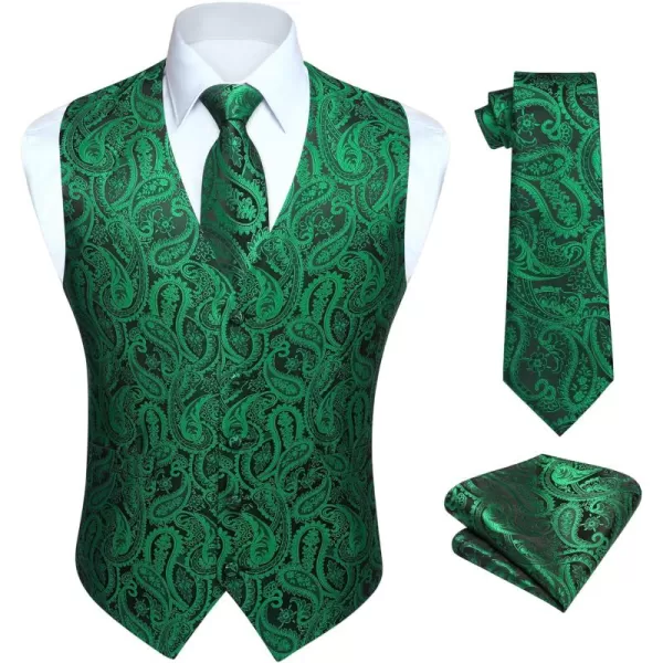 HISDERN 3PC Men's Paisley Floral Jacquard Suit Vest &amp; Necktie and Pocket Square Formal Waistcoat for Tuxedo Wedding Party