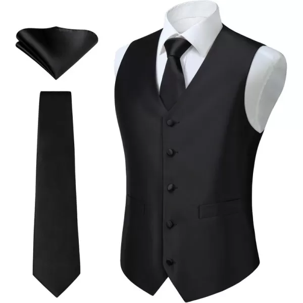 HISDERN 3PC Men's Paisley Floral Jacquard Suit Vest &amp; Necktie and Pocket Square Formal Waistcoat for Tuxedo Wedding Party