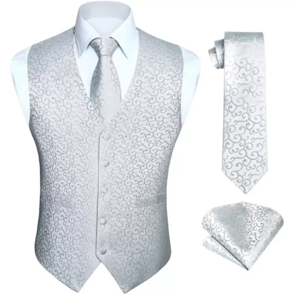 HISDERN 3PC Men's Paisley Floral Jacquard Suit Vest &amp; Necktie and Pocket Square Formal Waistcoat for Tuxedo Wedding Party