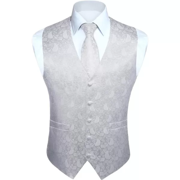 HISDERN 3PC Men's Paisley Floral Jacquard Suit Vest &amp; Necktie and Pocket Square Formal Waistcoat for Tuxedo Wedding Party
