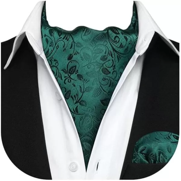HISDERN Ascot Ties for Men Paisley Cravat Tie and Pocket Square Set Floral Mens Ascot Scarf Handkerchief Wedding Party