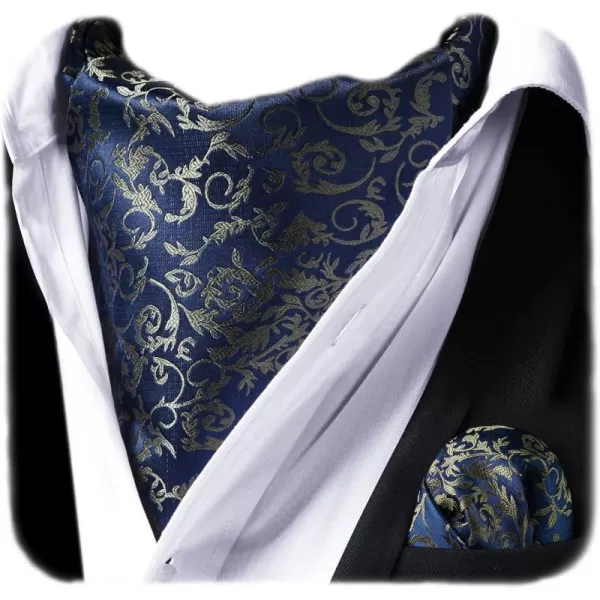 HISDERN Ascot Ties for Men Paisley Cravat Tie and Pocket Square Set Floral Mens Ascot Scarf Handkerchief Wedding Party