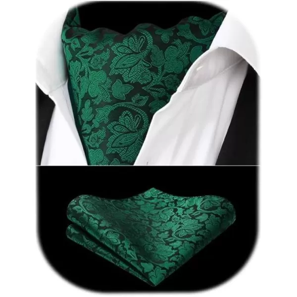 HISDERN Ascot Ties for Men Paisley Cravat Tie and Pocket Square Set Floral Mens Ascot Scarf Handkerchief Wedding Party