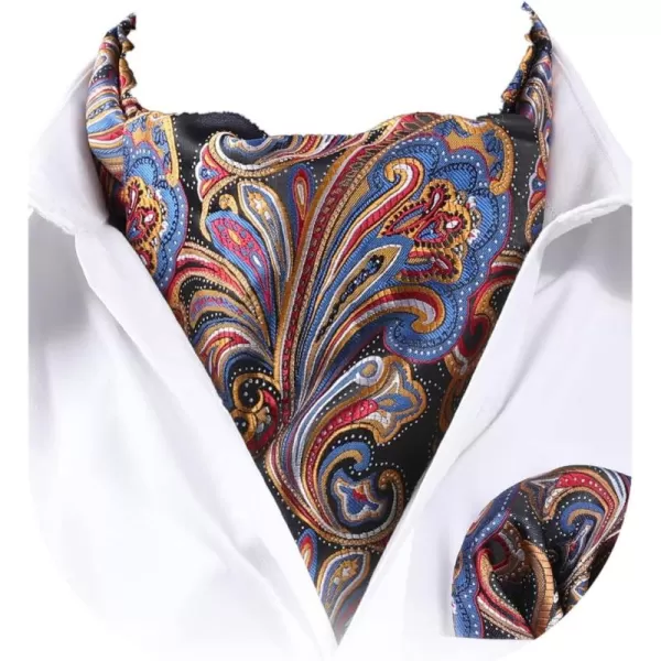 HISDERN Ascot Ties for Men Paisley Cravat Tie and Pocket Square Set Floral Mens Ascot Scarf Handkerchief Wedding Party