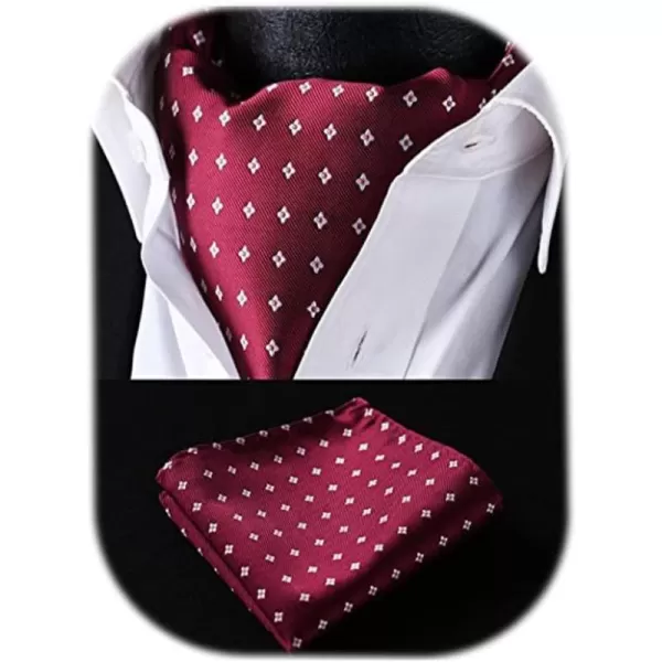 HISDERN Ascot Ties for Men Paisley Cravat Tie and Pocket Square Set Floral Mens Ascot Scarf Handkerchief Wedding Party
