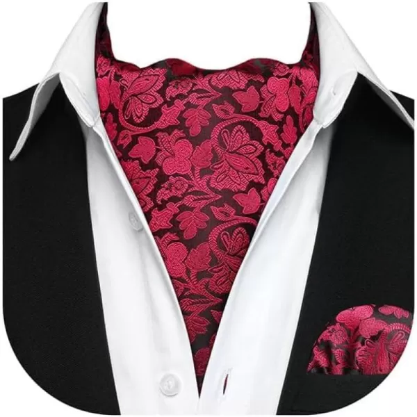 HISDERN Ascot Ties for Men Paisley Cravat Tie and Pocket Square Set Floral Mens Ascot Scarf Handkerchief Wedding Party