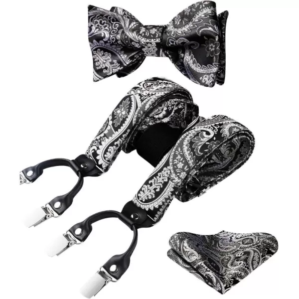 HISDERN Bow Tie and Suspenders for Men Floral Paisley Suspender Bowtie Set Adjustable Strong 6 Clips for Wedding Party