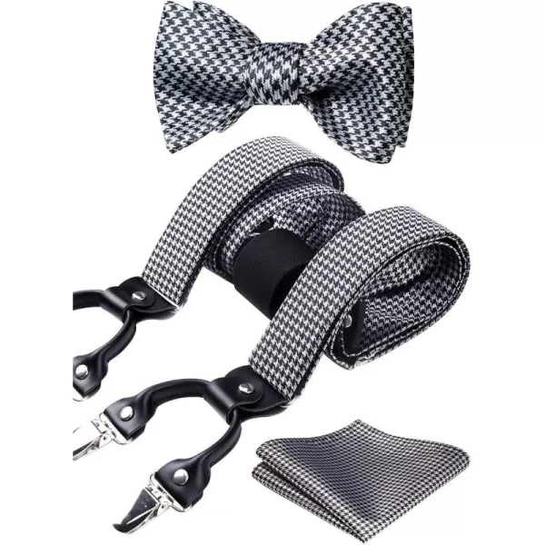 HISDERN Bow Tie and Suspenders for Men Floral Paisley Suspender Bowtie Set Adjustable Strong 6 Clips for Wedding Party
