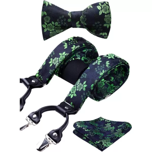 HISDERN Bow Tie and Suspenders for Men Floral Paisley Suspender Bowtie Set Adjustable Strong 6 Clips for Wedding Party