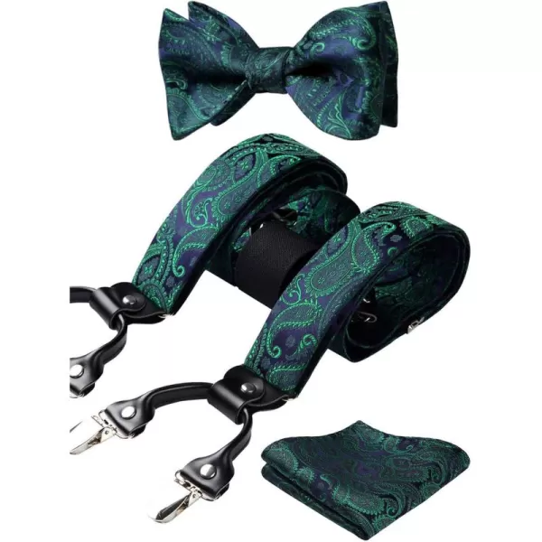 HISDERN Bow Tie and Suspenders for Men Floral Paisley Suspender Bowtie Set Adjustable Strong 6 Clips for Wedding Party