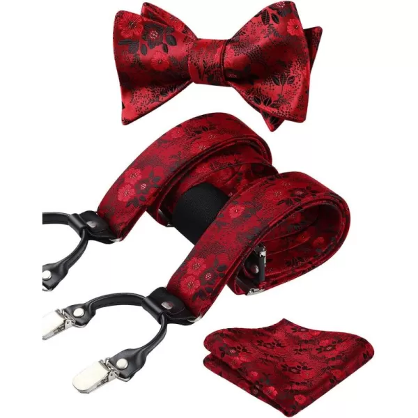 HISDERN Bow Tie and Suspenders for Men Floral Paisley Suspender Bowtie Set Adjustable Strong 6 Clips for Wedding Party