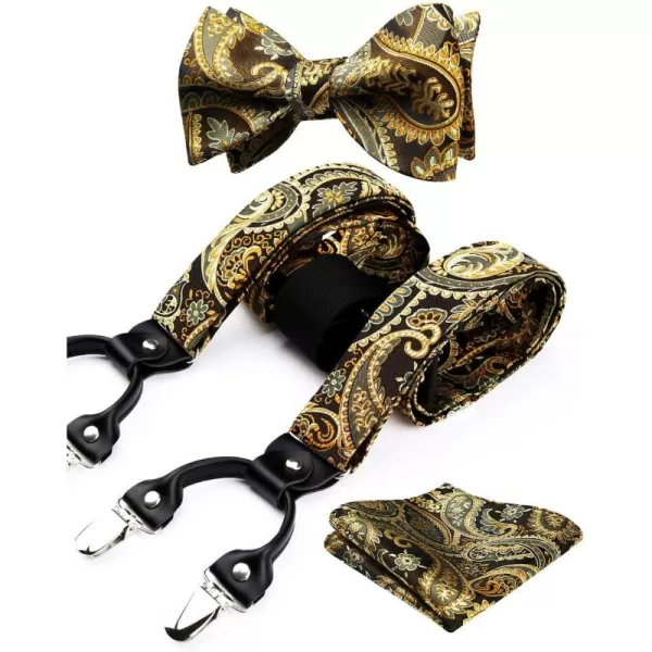 HISDERN Bow Tie and Suspenders for Men Floral Paisley Suspender Bowtie Set Adjustable Strong 6 Clips for Wedding Party