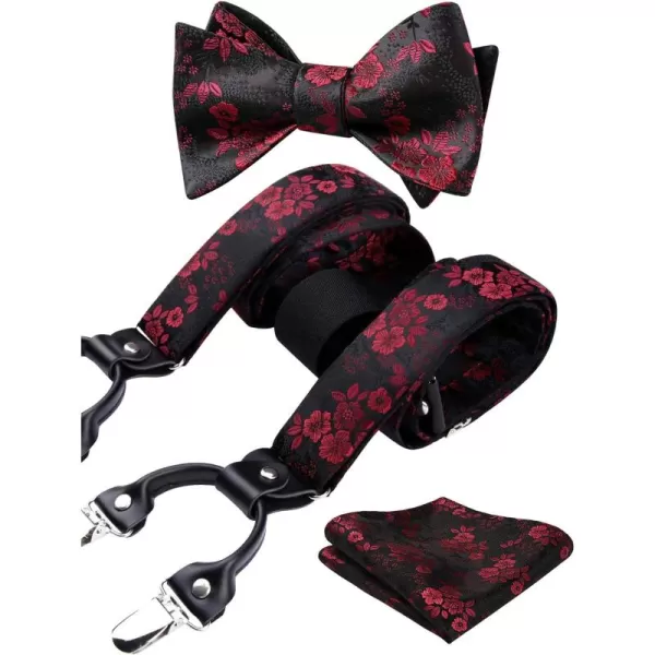 HISDERN Bow Tie and Suspenders for Men Floral Paisley Suspender Bowtie Set Adjustable Strong 6 Clips for Wedding Party