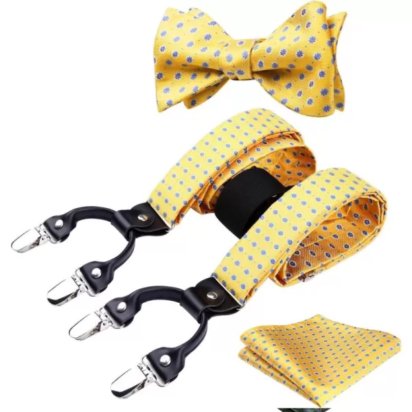 HISDERN Bow Tie and Suspenders for Men Floral Paisley Suspender Bowtie Set Adjustable Strong 6 Clips for Wedding Party